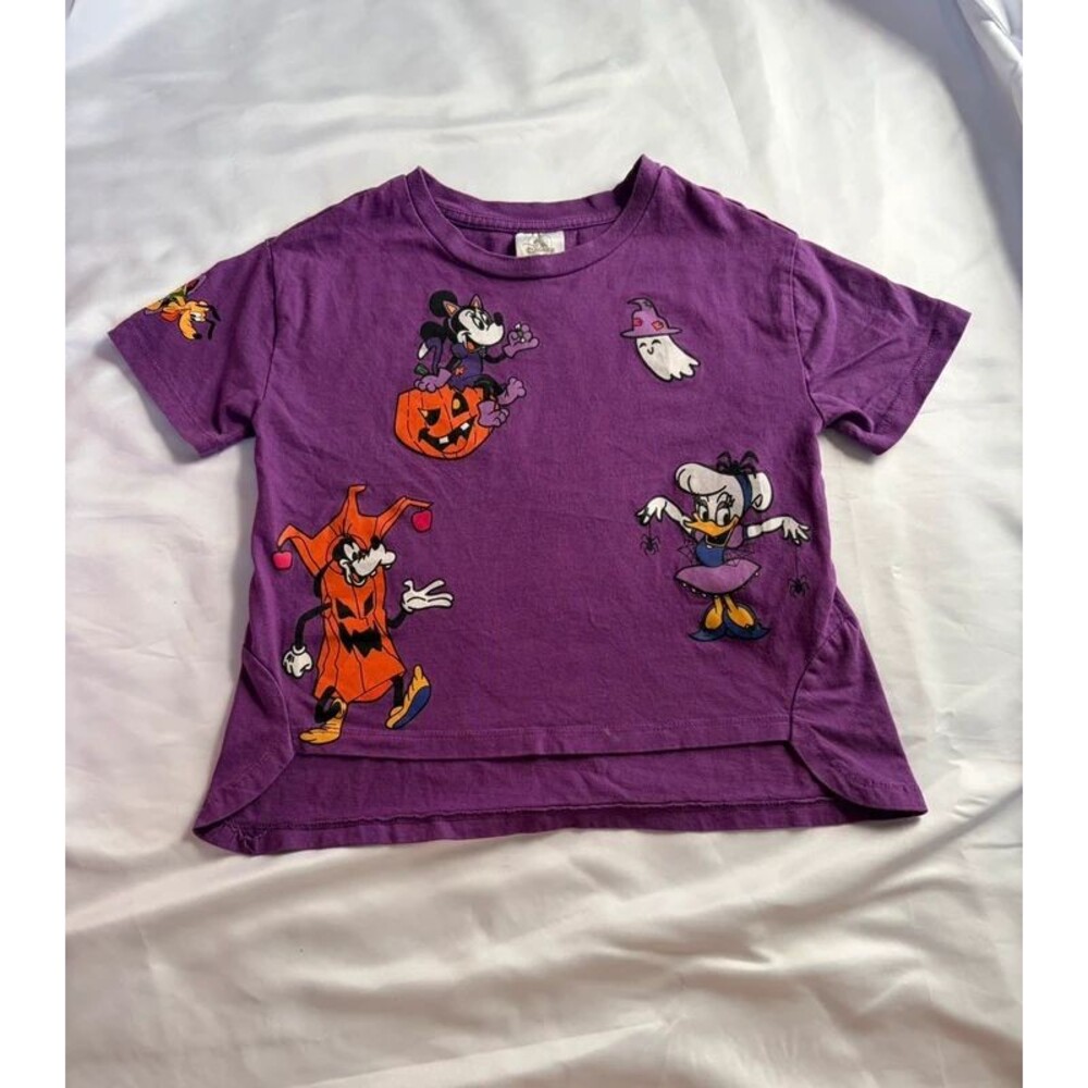 Disney Store Girls Purple Halloween T-Shirt Minnie Daisy Goofy Pluto Size M 7/8